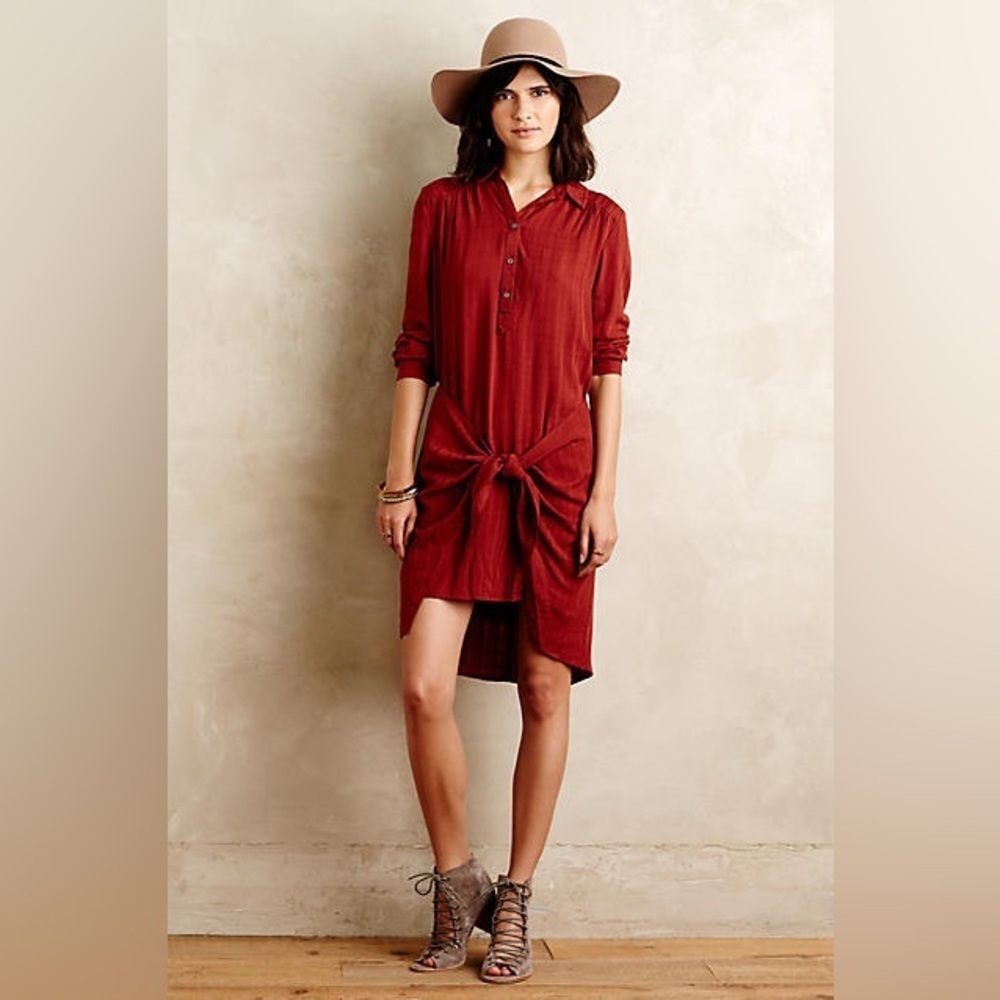 Maeve Anthropologie Bloomsbury Tie Waist Shirt Dress